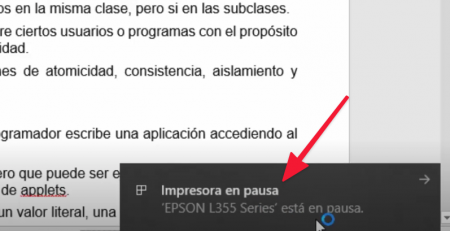 Impresora en pausa