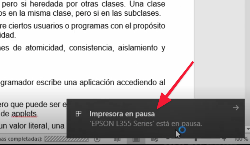 Impresora en pausa